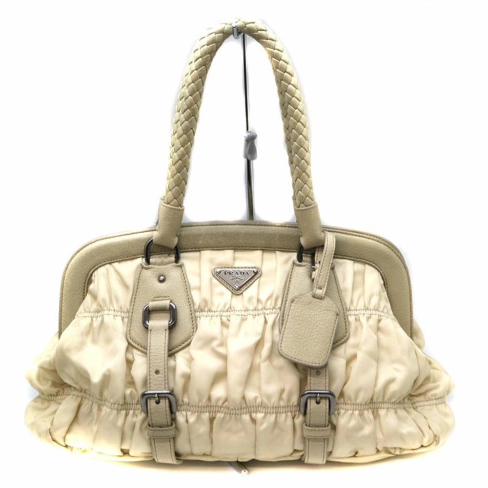 Prada Tessuto Gaufre frame shoulder bag cream leather trim